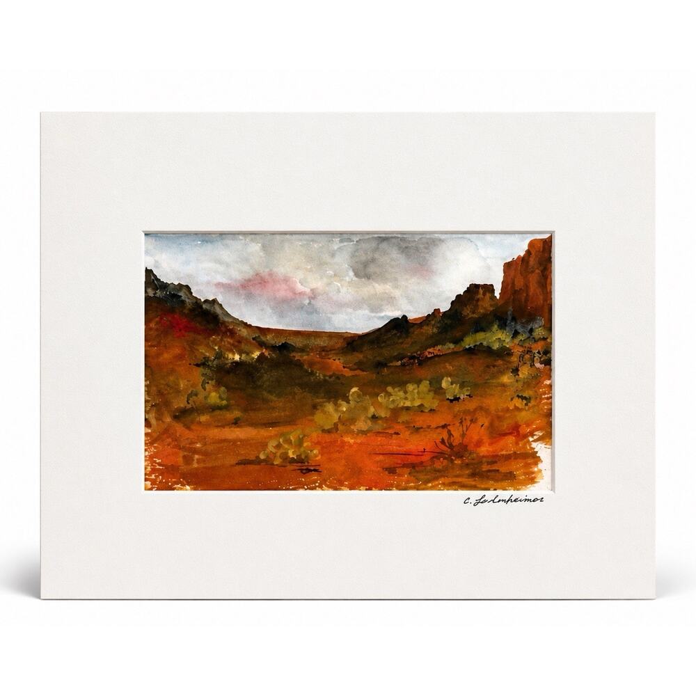 Signed C. Leidenheimer Southwestern Desert Landscape Watercolor Matted 10x8